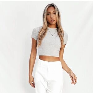 All things golden - THE LUXE RIB BABY CROP TEE - MID GREY - size small NWOT
